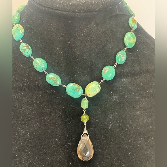 Vintage Sterling Silver, Blue Beads and Smoky Quartz necklace and earrings - Picture 2 of 9